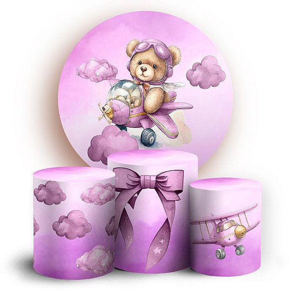 KIT Redondo e Trio - Ursinha Rosa - Sublimado 3D
