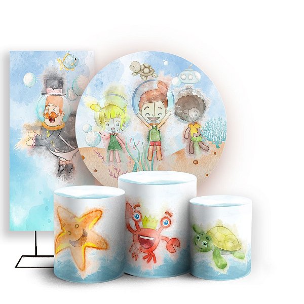 KIT Redondo Trio e Faixa - Mundo Bita Aquarela - Sublimado 3D