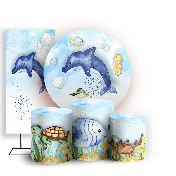 KIT Redondo Trio e Faixa - Fundo do Mar - Sublimado 3D