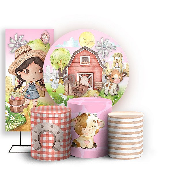 KIT Redondo Trio e Faixa - Fazendinha Aquarela - Sublimado 3D