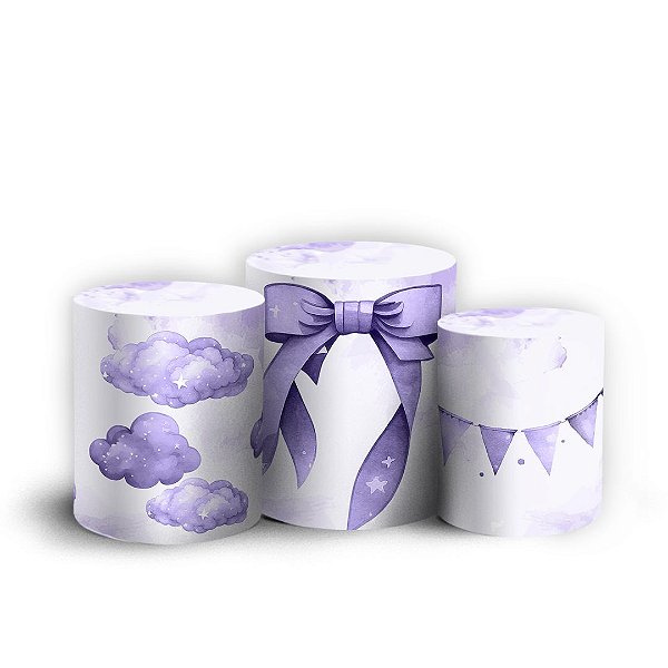 Trio Cilindro - Ursinha Lilas - Sublimado 3D + Elástico