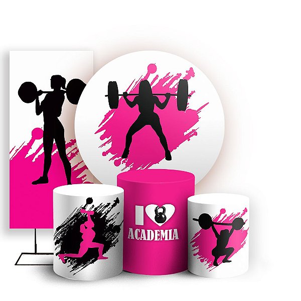 KIT Redondo Trio e Faixa -  Academia Rosa - Sublimado 3D