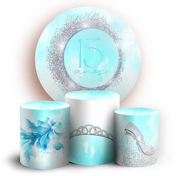 KIT Redondo e Trio -  15 Anos Azul Tiffany - Sublimado 3D