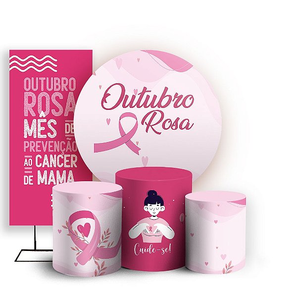 KIT Redondo Trio e Faixa - Outubro Rosa - Sublimado 3D
