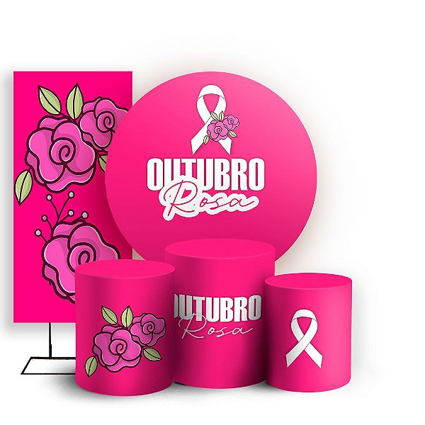 KIT Redondo Trio e Faixa - Outubro Rosa - Sublimado 3D