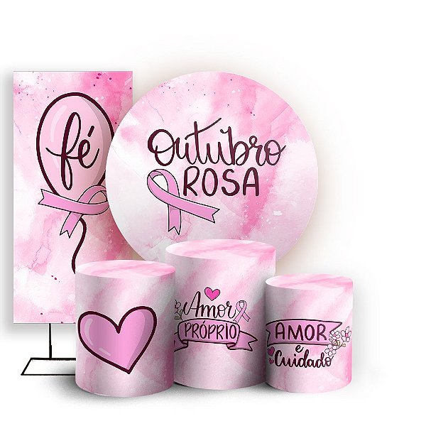 KIT Redondo Trio e Faixa - Outubro Rosa - Sublimado 3D