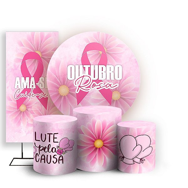 KIT Redondo Trio e Faixa - Outubro Rosa - Sublimado 3D