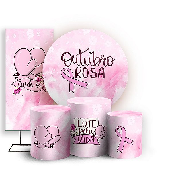KIT Redondo Trio e Faixa - Outubro Rosa - Sublimado 3D