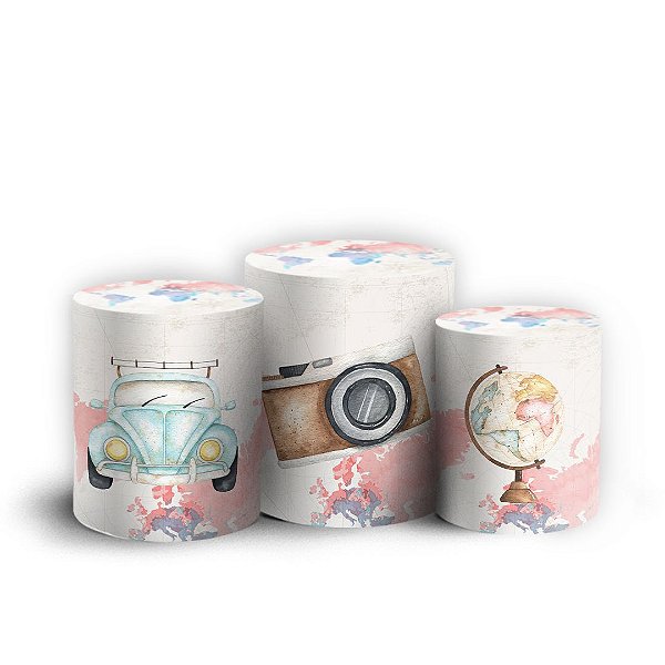 Trio Cilindro - Viagem Menina Mapa - Sublimado 3D + Elástico