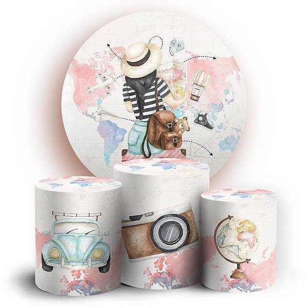 KIT Redondo e Trio -  Viagem Menina Mapa - Sublimado 3D