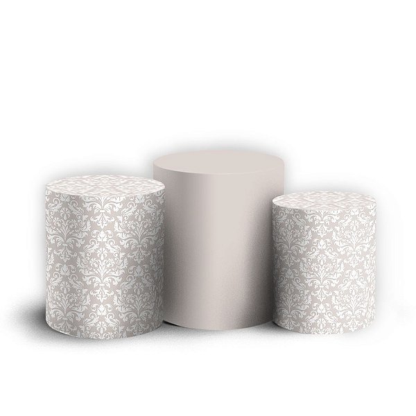 Trio Cilindro - Floral Arabesco Cinza - Sublimado 3D + Elástico