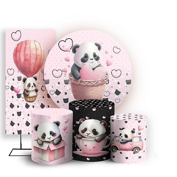 KIT Redondo Trio e Faixa - Panda - Sublimado 3D
