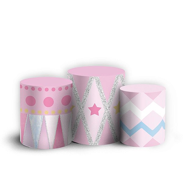 Trio Cilindro - Circo Rosa - Sublimado 3D + Elástico