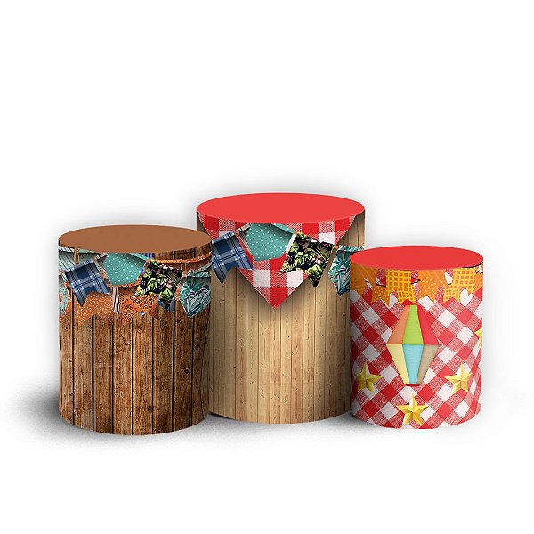 Trio Cilindro - Festa Junina - Sublimado 3D + Elástico