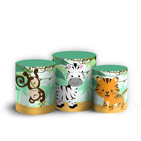 Trio Cilindro - Animais Safari - Sublimado 3D + Elástico