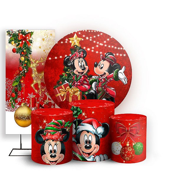 KIT Redondo Trio e Faixa - Mickey e Minnie Natal - Sublimado 3D