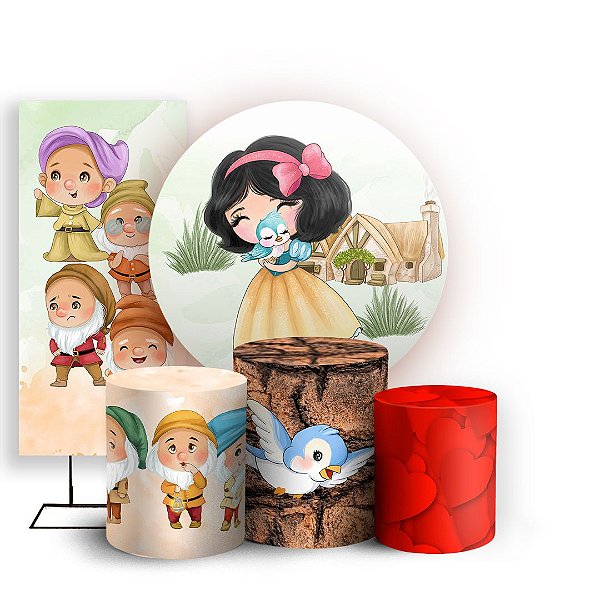 KIT Redondo Trio e Faixa - Branca de Neve Cute - Sublimado 3D