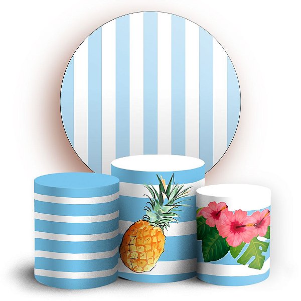 KIT Redondo e Trio - Tropical Listras Azul - Sublimado 3D