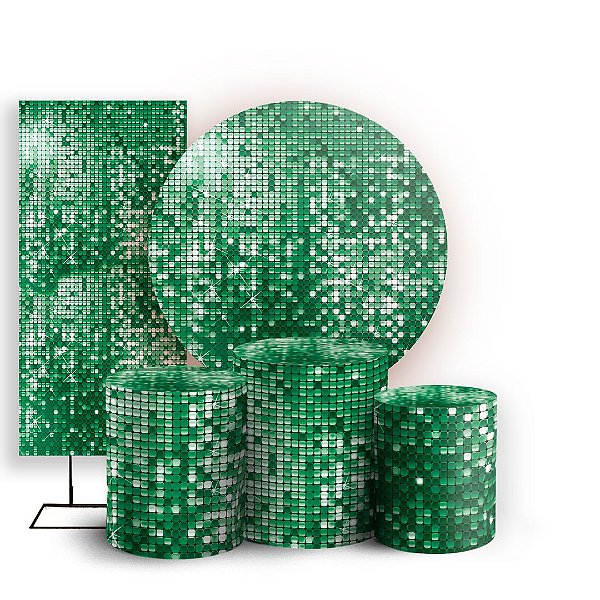 KIT Redondo Trio e Faixa - Lantejoulas Verde - Sublimado 3D