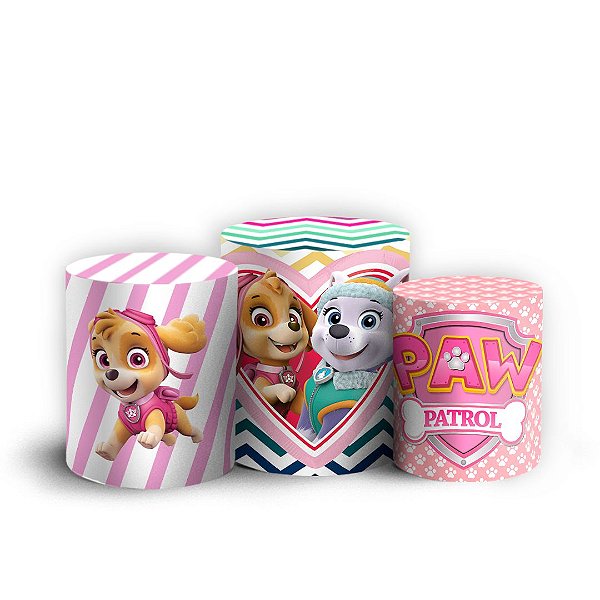 Trio Cilindro - Patrulha Canina Rosa - Sublimado 3D + Elástico