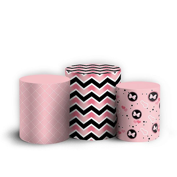 Trio Cilindro - Minnie Rosa - Sublimado 3D + Elástico