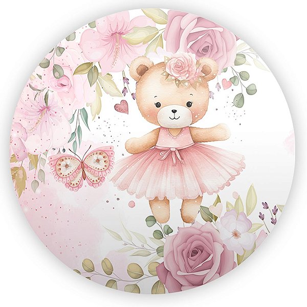 Painel de Mesa - Ursinha Bailarina Floral - Sublimado 3D
