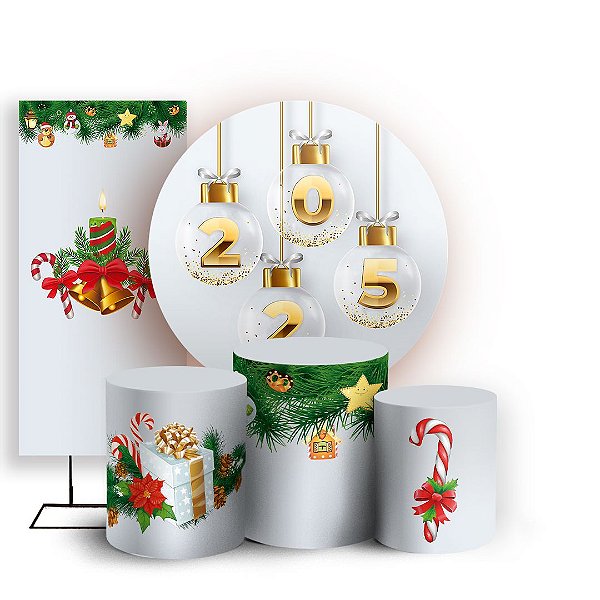 KIT Redondo Trio e Faixa - Natal Ano Novo - Sublimado 3D