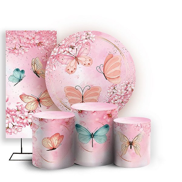 KIT Redondo Trio e Faixa - Borboletas - Sublimado 3D