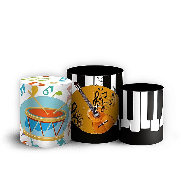 Trio Cilindro - Nota Musical - Sublimado 3D + Elástico