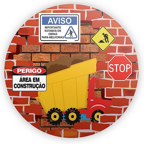 Painel Redondo - Construcao - Sublimado 3D