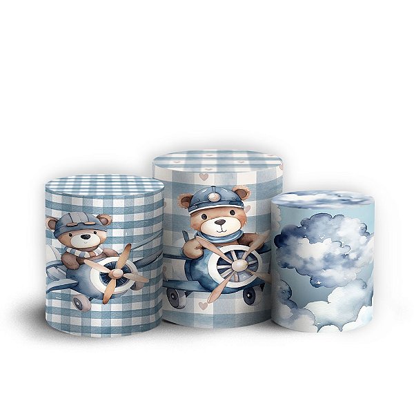 Trio Cilindro - Urso Azul - Sublimado 3D + Elástico