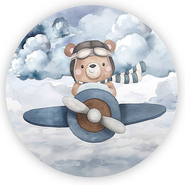 Painel Redondo - Ursinho Aviador - Sublimado 3D