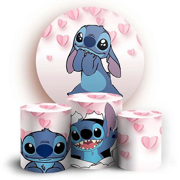 KIT Redondo e Trio - Lilo E Stitch Rosa - Sublimado 3D