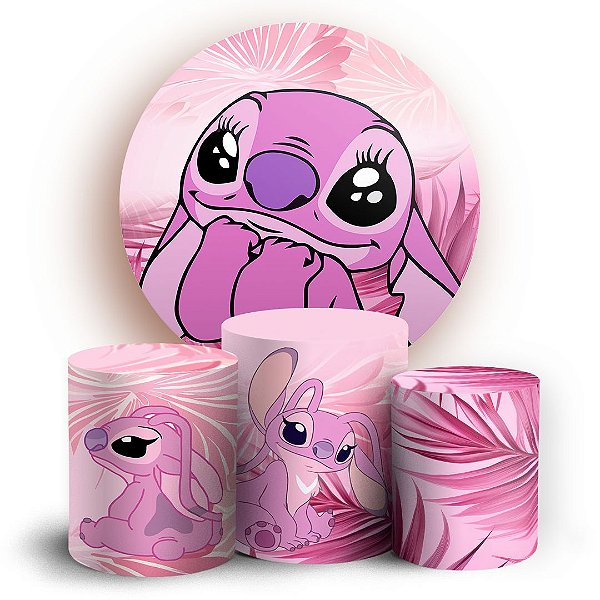 KIT Redondo e Trio - Lilo E Stitch Rosa - Sublimado 3D