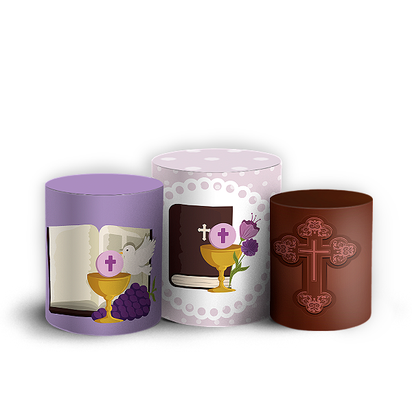 Trio Cilindro - Primeira Comunhao - Sublimado 3D + Elástico