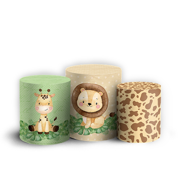 Trio Cilindro - Animais Safari - Sublimado 3D + Elástico