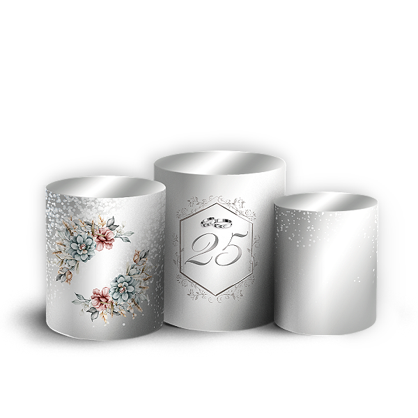 Trio Cilindro - Bodas de Prata - Sublimado 3D + Elástico
