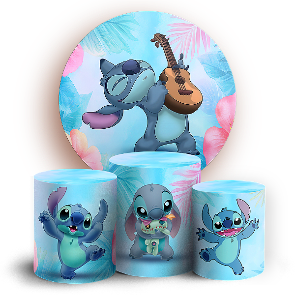 KIT Redondo e Trio - Lilo e Stitch Azul  - Sublimado 3D