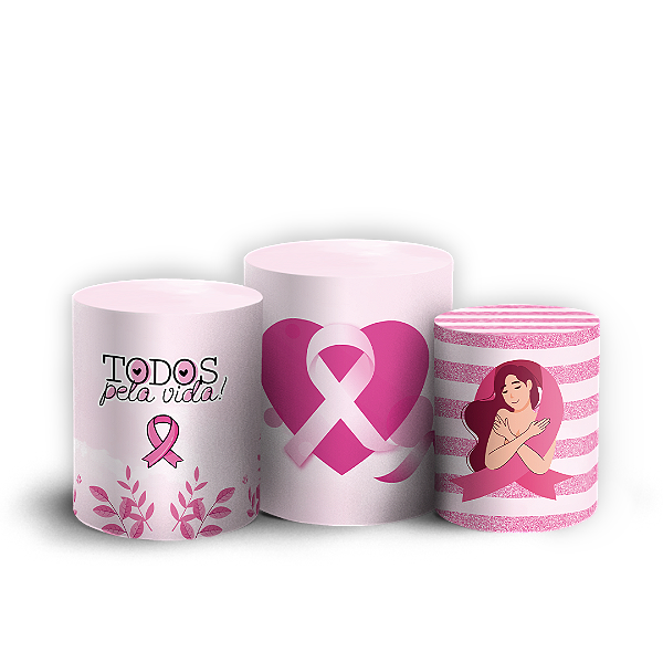 Trio Cilindro - Outubro Rosa - Sublimado 3D + Elástico