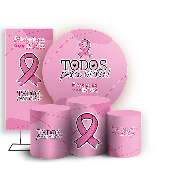 KIT Redondo Trio e Faixa - Outubro Rosa - Sublimado 3D