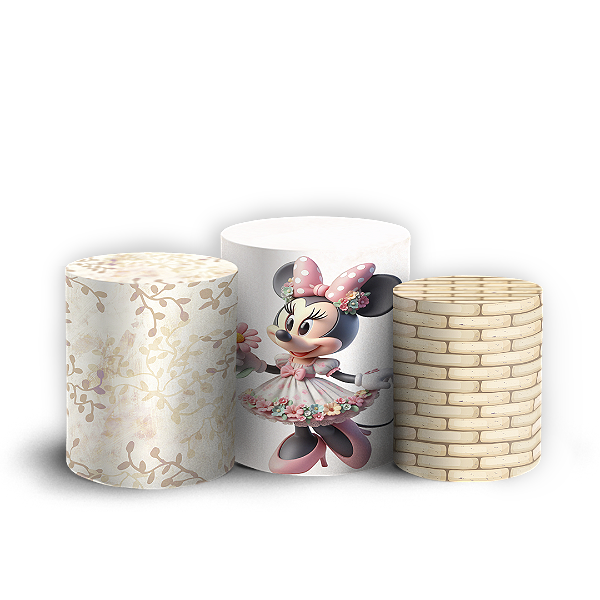 Trio Cilindro - Minnie Jardim - Sublimado 3D + Elástico