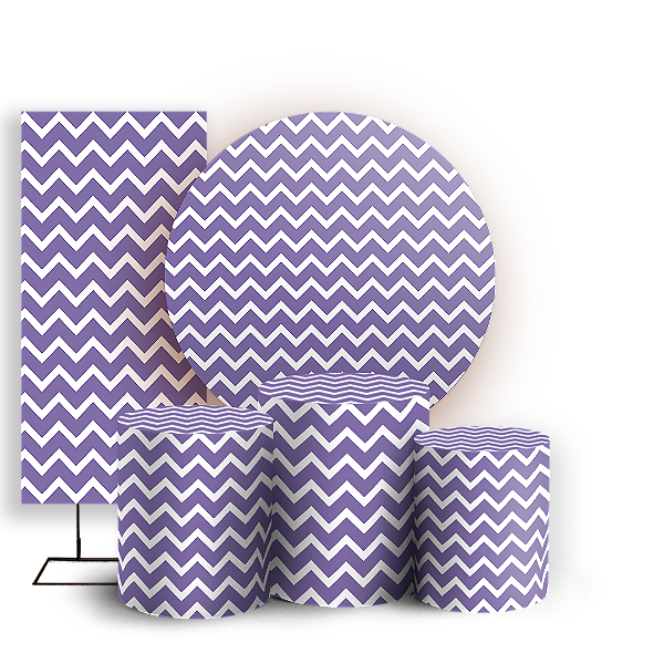 KIT Redondo Trio e Faixa - Fundo Chevron Zig Zag - Sublimado 3D