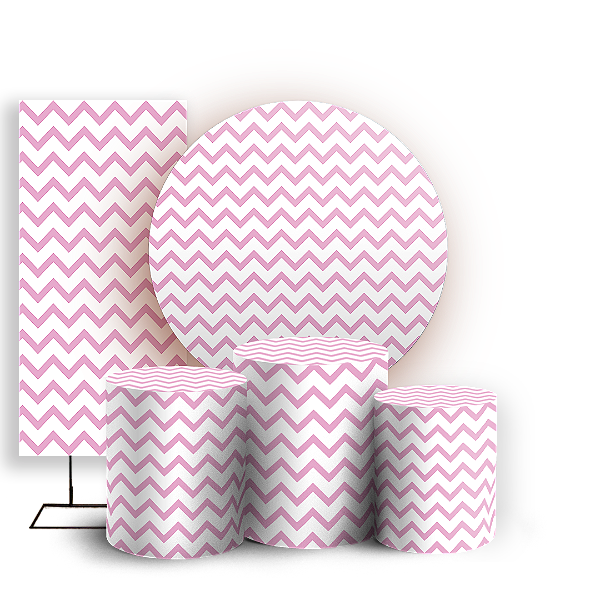 KIT Redondo Trio e Faixa - Fundo Chevron Zig Zag - Sublimado 3D