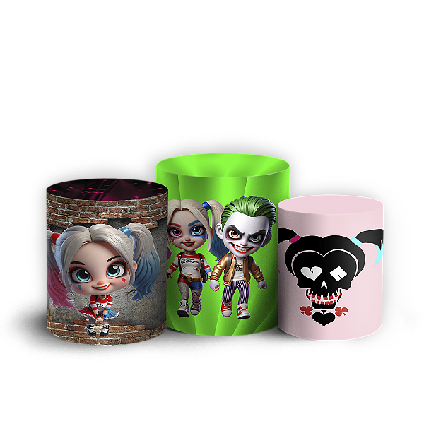 Trio Cilindro - Arlequina e Coringa - Sublimado 3D