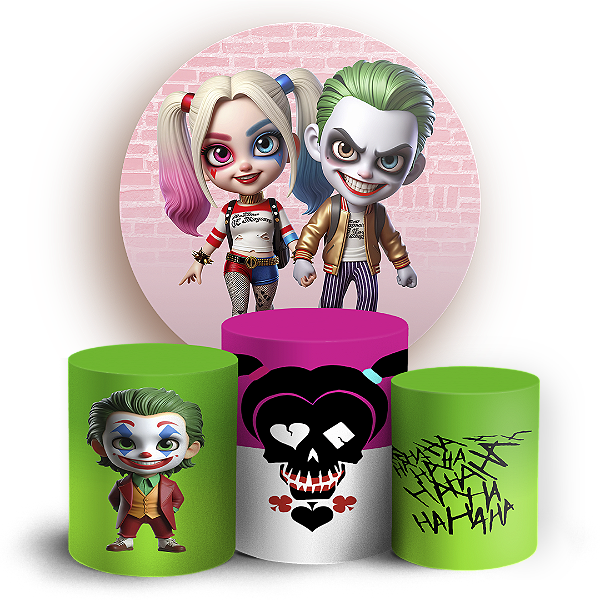 KIT Redondo e Trio - Arlequina e Coringa - Sublimado 3D