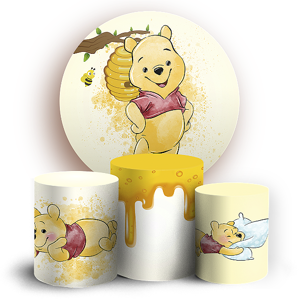 KIT Redondo e Trio - Ursinho Pooh Aquarela - Sublimado 3D