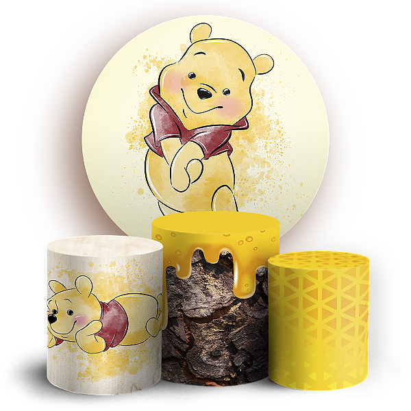 KIT Redondo e Trio - Ursinho Pooh Aquarela - Sublimado 3D