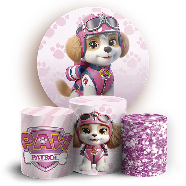 KIT Redondo e Trio - Patrulha Canina Rosa - Sublimado 3D