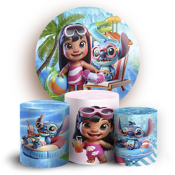 KIT Redondo e Trio - Stitch Pool Party - Sublimado 3D