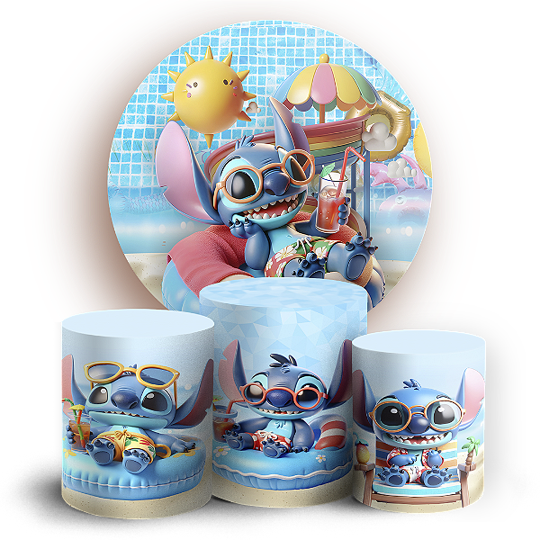 KIT Redondo e Trio - Stitch Pool Party - Sublimado 3D